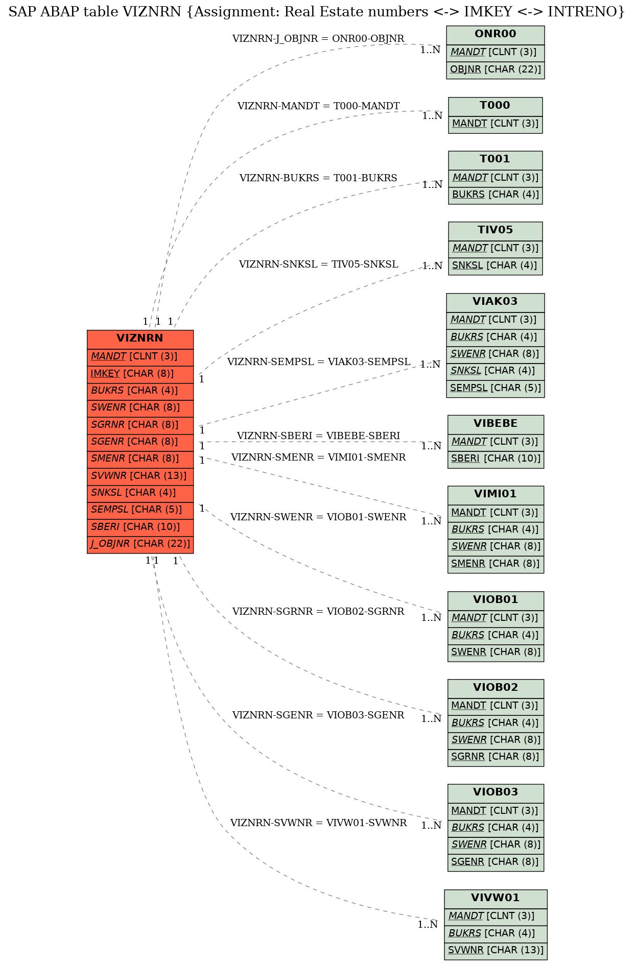 E-R Diagram for table VIZNRN (Assignment: Real Estate numbers <-> IMKEY <-> INTRENO)