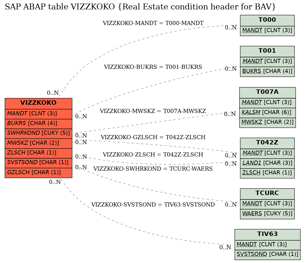 E-R Diagram for table VIZZKOKO (Real Estate condition header for BAV)