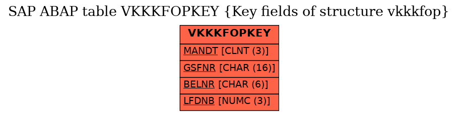 E-R Diagram for table VKKKFOPKEY (Key fields of structure vkkkfop)