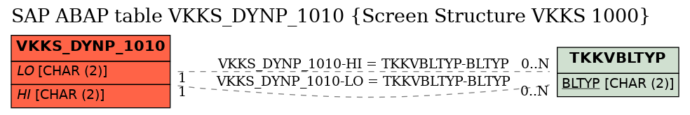 E-R Diagram for table VKKS_DYNP_1010 (Screen Structure VKKS 1000)