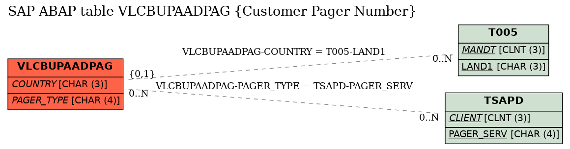 E-R Diagram for table VLCBUPAADPAG (Customer Pager Number)