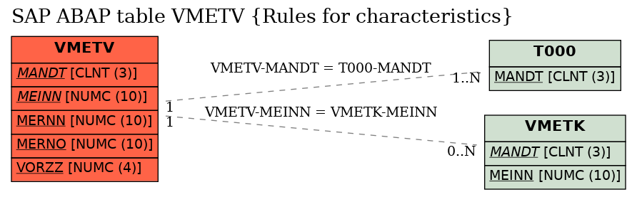 E-R Diagram for table VMETV (Rules for characteristics)