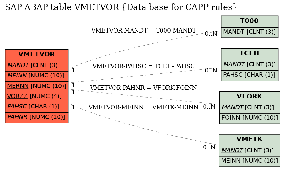 E-R Diagram for table VMETVOR (Data base for CAPP rules)