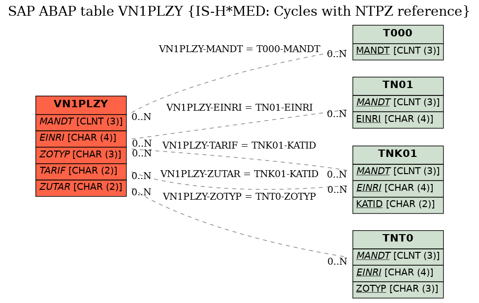 E-R Diagram for table VN1PLZY (IS-H*MED: Cycles with NTPZ reference)