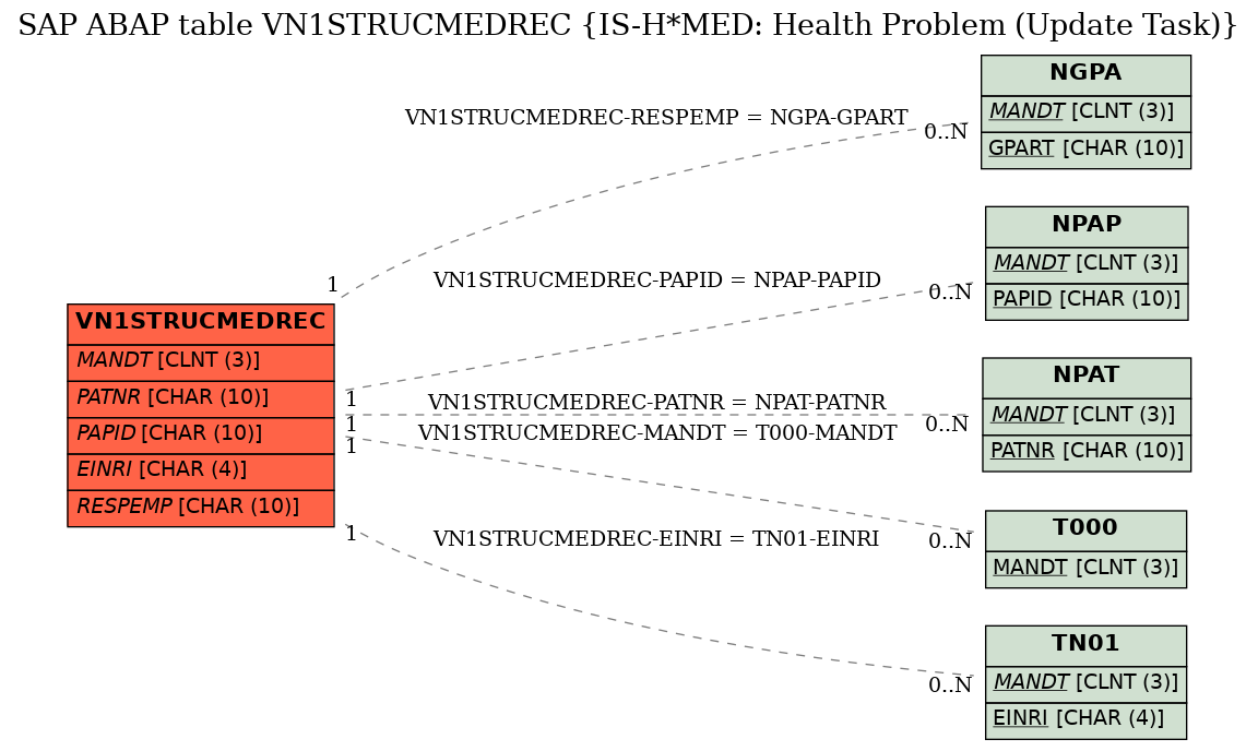 E-R Diagram for table VN1STRUCMEDREC (IS-H*MED: Health Problem (Update Task))