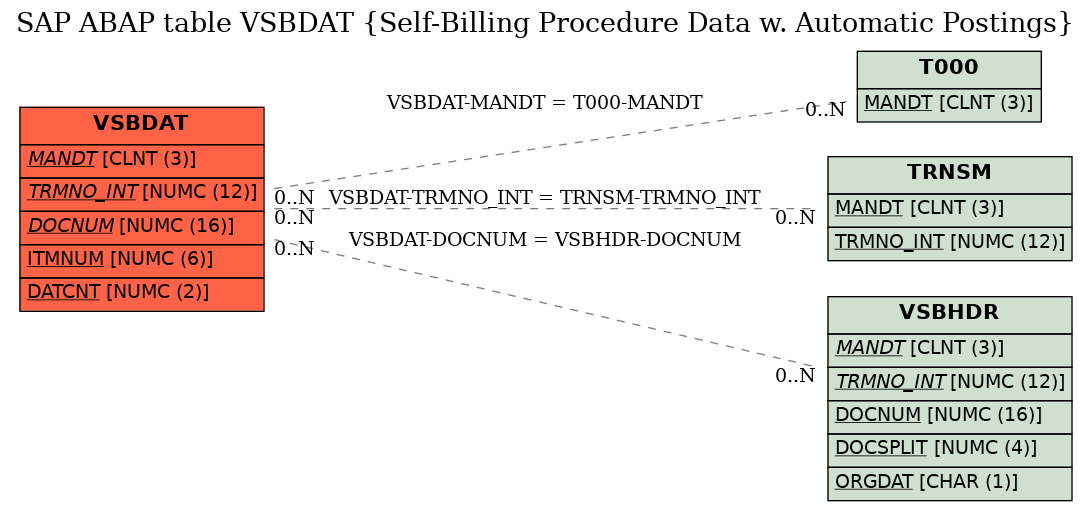 E-R Diagram for table VSBDAT (Self-Billing Procedure Data w. Automatic Postings)