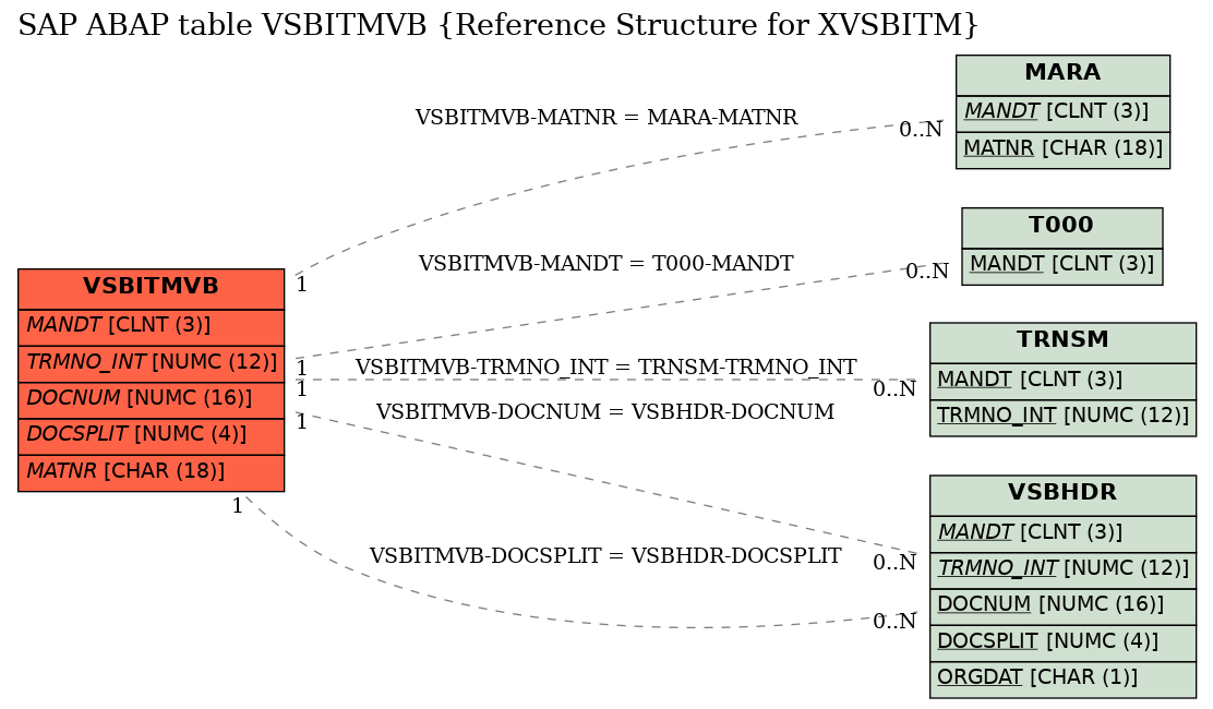 E-R Diagram for table VSBITMVB (Reference Structure for XVSBITM)