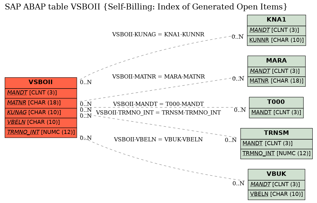 E-R Diagram for table VSBOII (Self-Billing: Index of Generated Open Items)