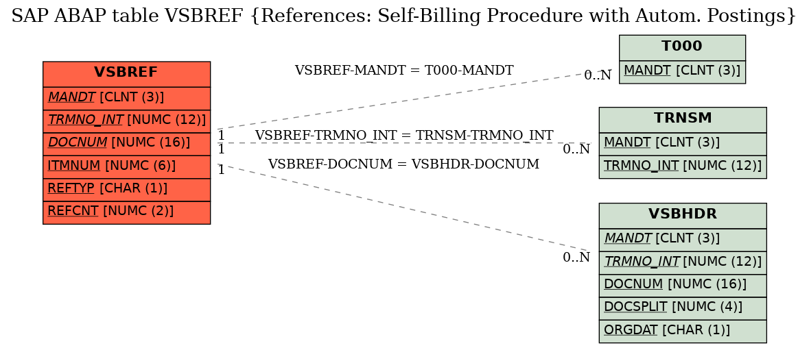 E-R Diagram for table VSBREF (References: Self-Billing Procedure with Autom. Postings)