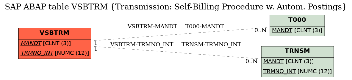 E-R Diagram for table VSBTRM (Transmission: Self-Billing Procedure w. Autom. Postings)