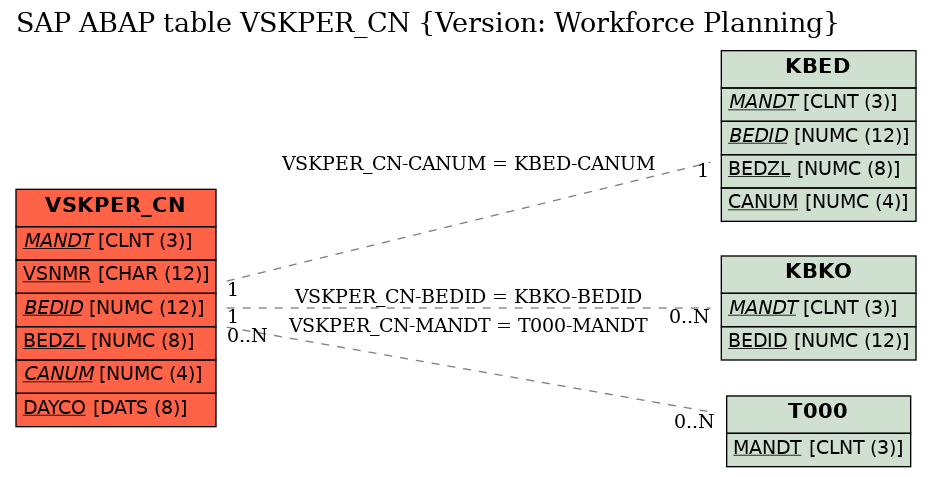 E-R Diagram for table VSKPER_CN (Version: Workforce Planning)