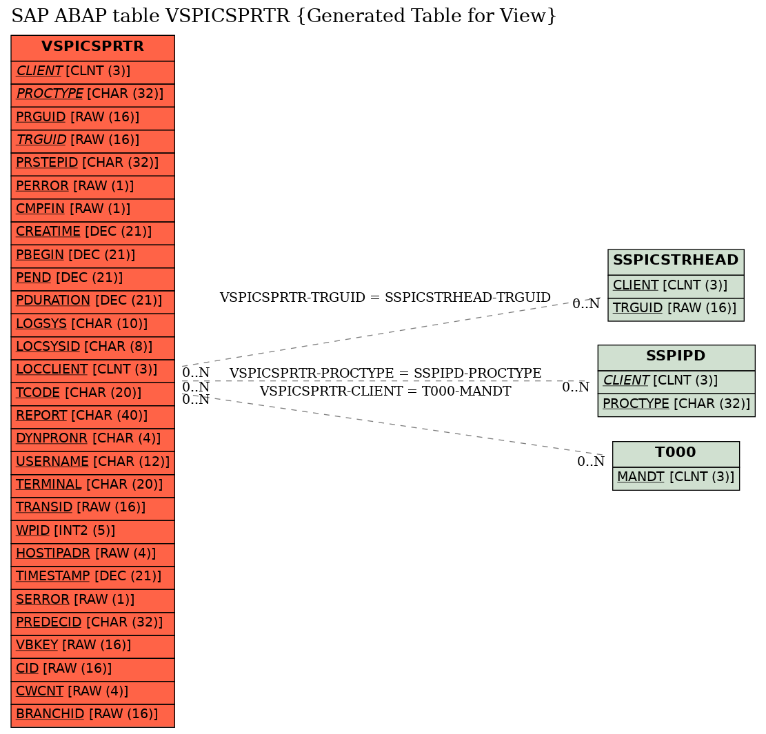 E-R Diagram for table VSPICSPRTR (Generated Table for View)