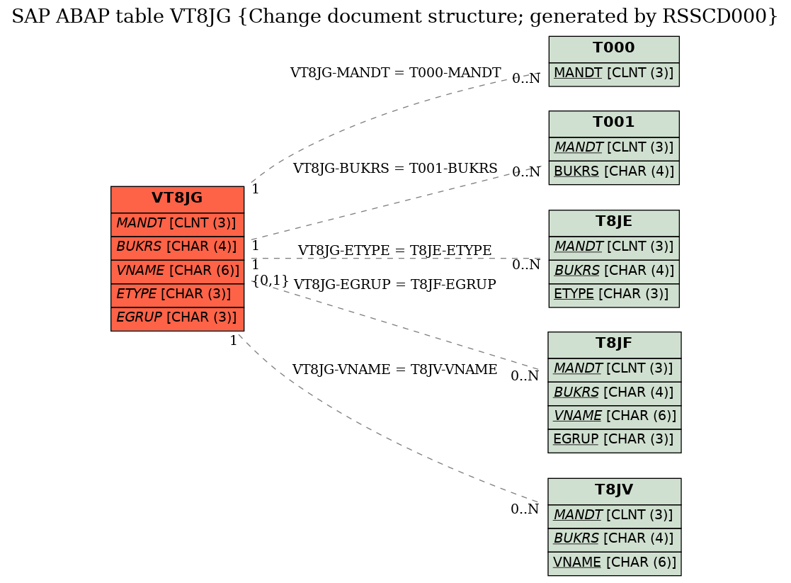 E-R Diagram for table VT8JG (Change document structure; generated by RSSCD000)