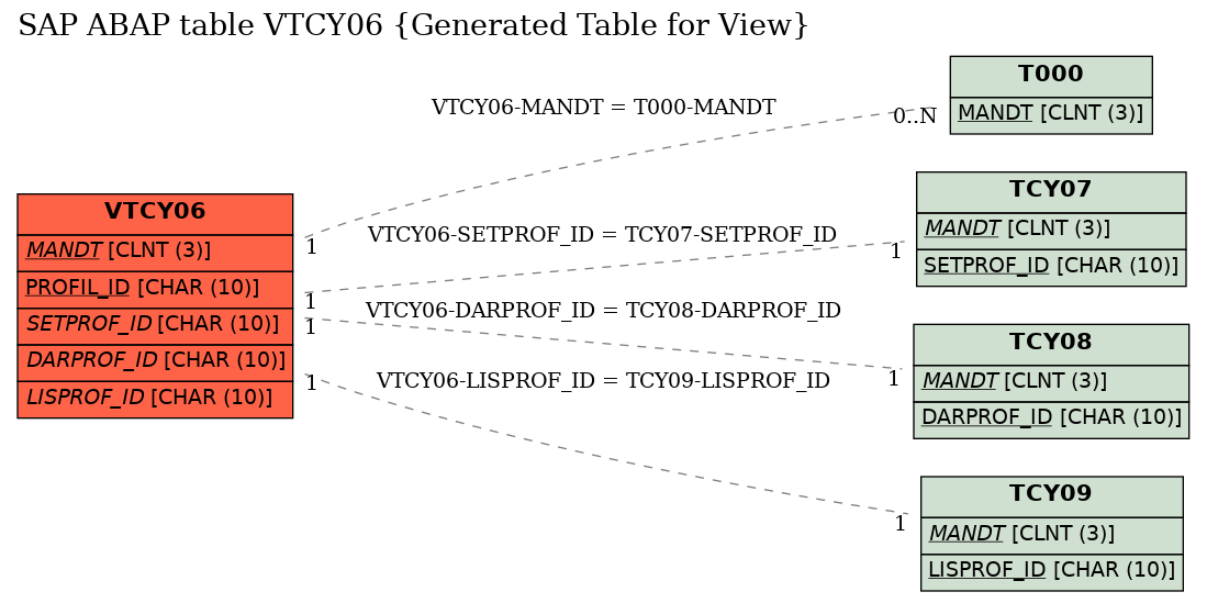 E-R Diagram for table VTCY06 (Generated Table for View)