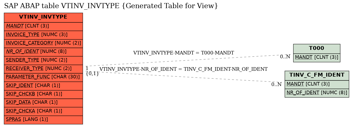 E-R Diagram for table VTINV_INVTYPE (Generated Table for View)