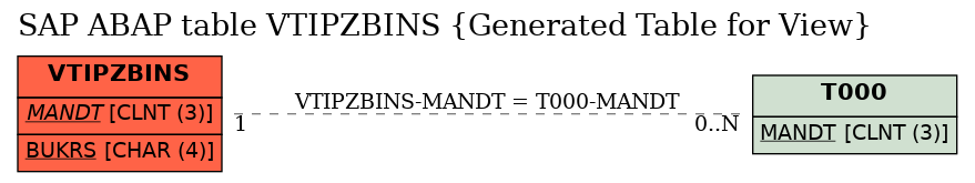 E-R Diagram for table VTIPZBINS (Generated Table for View)