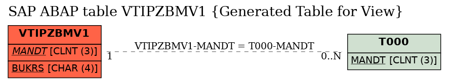 E-R Diagram for table VTIPZBMV1 (Generated Table for View)