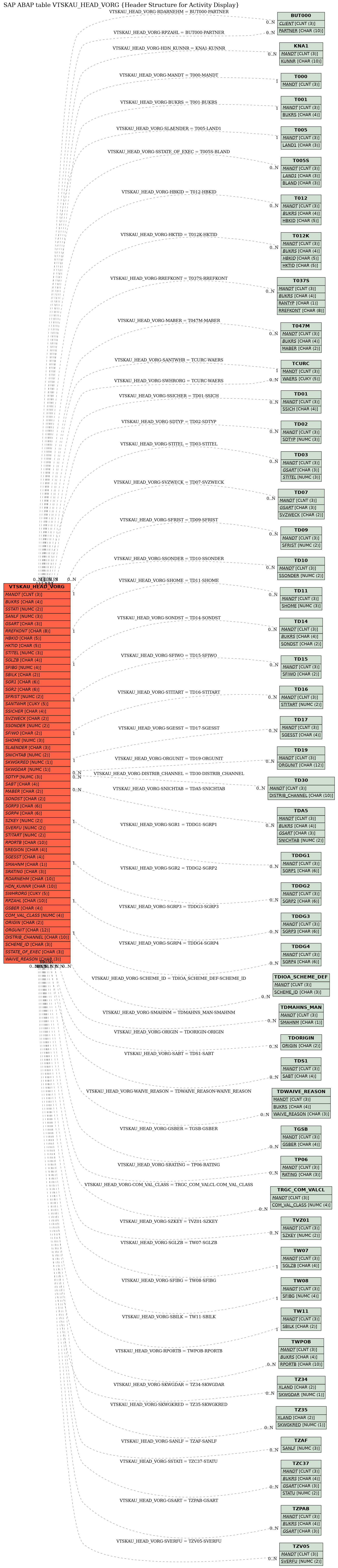 E-R Diagram for table VTSKAU_HEAD_VORG (Header Structure for Activity Display)