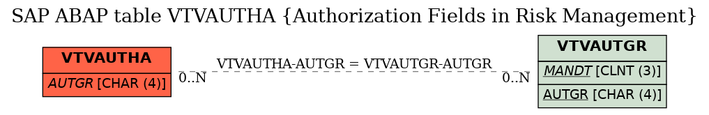 E-R Diagram for table VTVAUTHA (Authorization Fields in Risk Management)