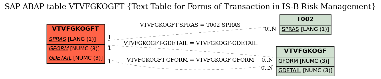 E-R Diagram for table VTVFGKOGFT (Text Table for Forms of Transaction in IS-B Risk Management)