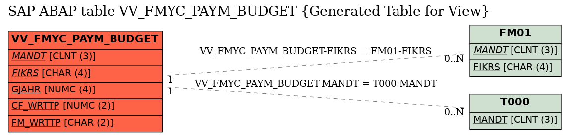 E-R Diagram for table VV_FMYC_PAYM_BUDGET (Generated Table for View)