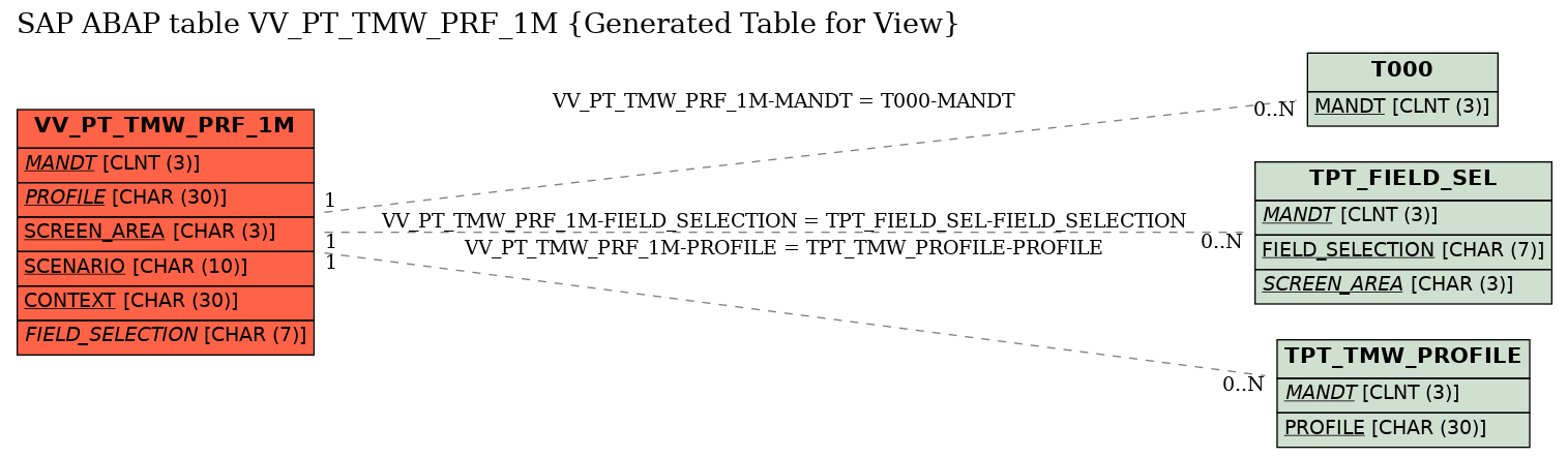 E-R Diagram for table VV_PT_TMW_PRF_1M (Generated Table for View)