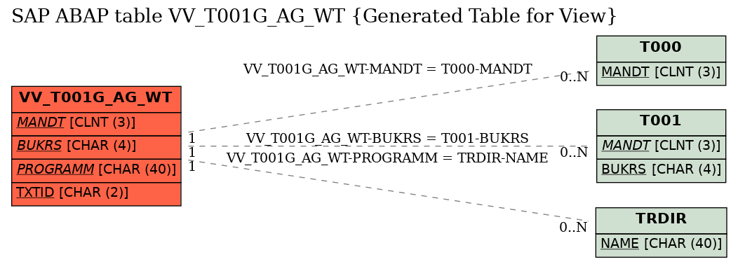 E-R Diagram for table VV_T001G_AG_WT (Generated Table for View)