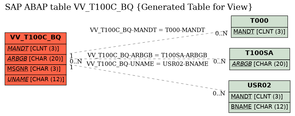 E-R Diagram for table VV_T100C_BQ (Generated Table for View)