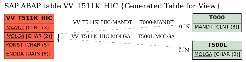 E-R Diagram for table VV_T511K_HIC (Generated Table for View)