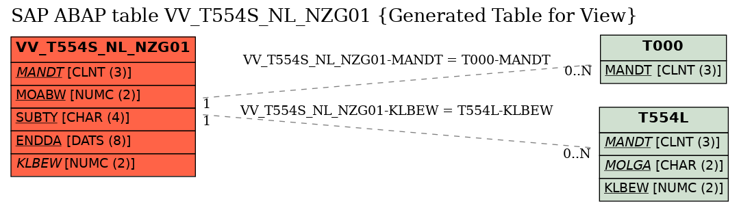 E-R Diagram for table VV_T554S_NL_NZG01 (Generated Table for View)