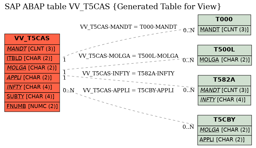 E-R Diagram for table VV_T5CAS (Generated Table for View)