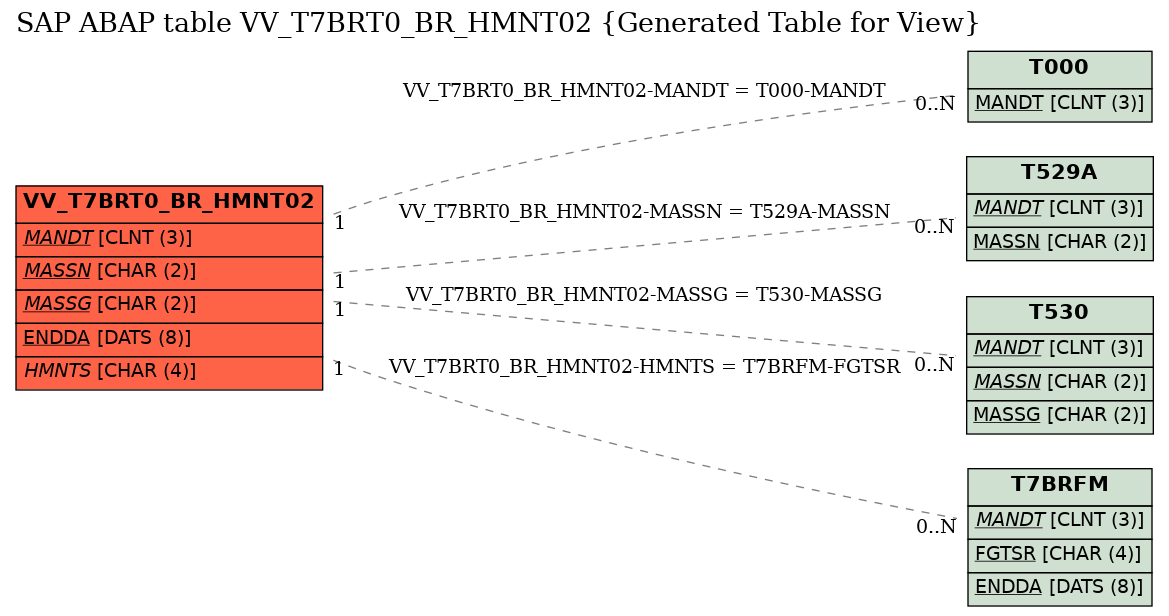 E-R Diagram for table VV_T7BRT0_BR_HMNT02 (Generated Table for View)
