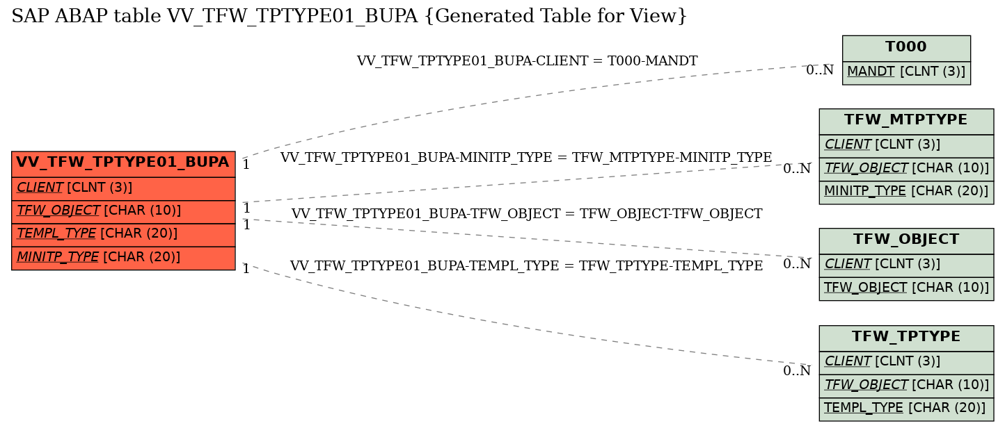 E-R Diagram for table VV_TFW_TPTYPE01_BUPA (Generated Table for View)