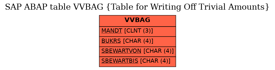 E-R Diagram for table VVBAG (Table for Writing Off Trivial Amounts)