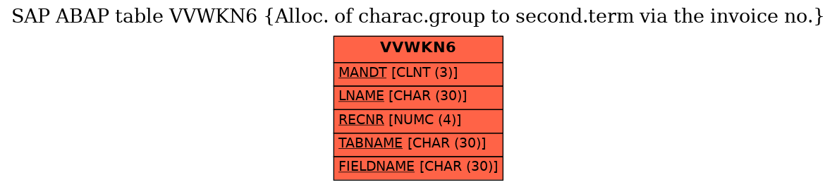 E-R Diagram for table VVWKN6 (Alloc. of charac.group to second.term via the invoice no.)