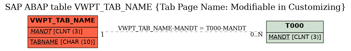 E-R Diagram for table VWPT_TAB_NAME (Tab Page Name: Modifiable in Customizing)