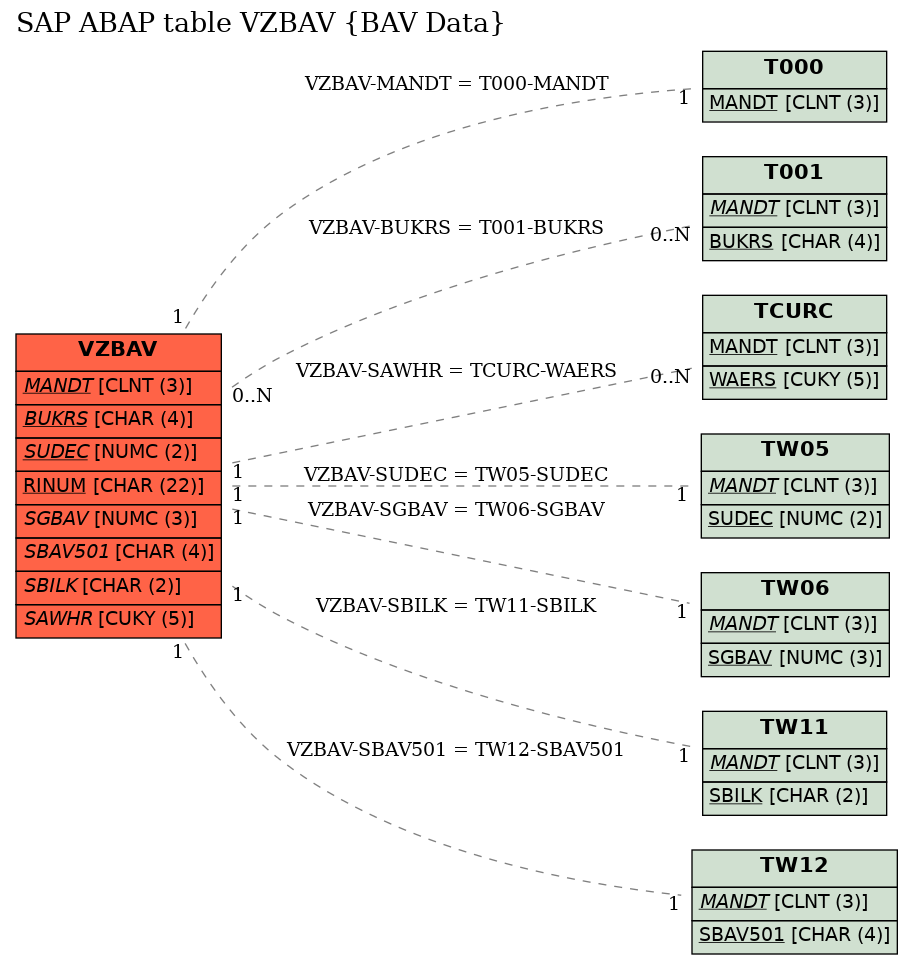 E-R Diagram for table VZBAV (BAV Data)