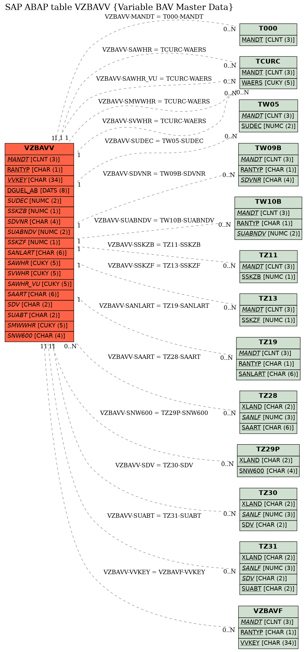 E-R Diagram for table VZBAVV (Variable BAV Master Data)