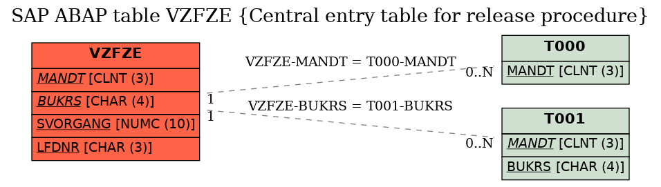 E-R Diagram for table VZFZE (Central entry table for release procedure)