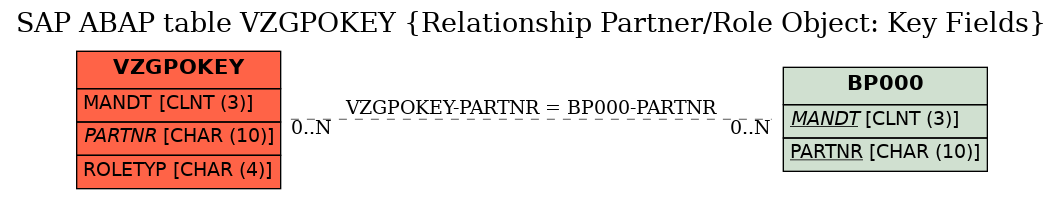 E-R Diagram for table VZGPOKEY (Relationship Partner/Role Object: Key Fields)