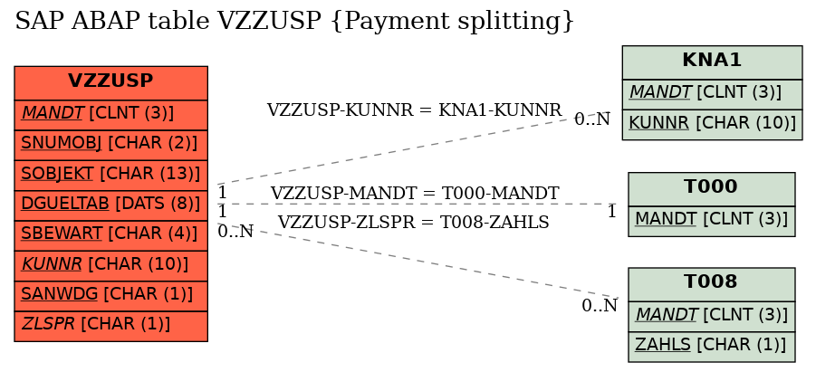 E-R Diagram for table VZZUSP (Payment splitting)