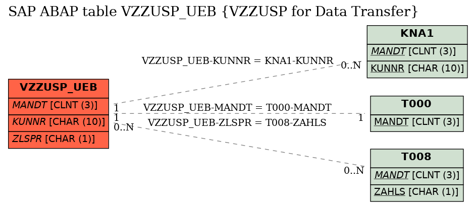 E-R Diagram for table VZZUSP_UEB (VZZUSP for Data Transfer)