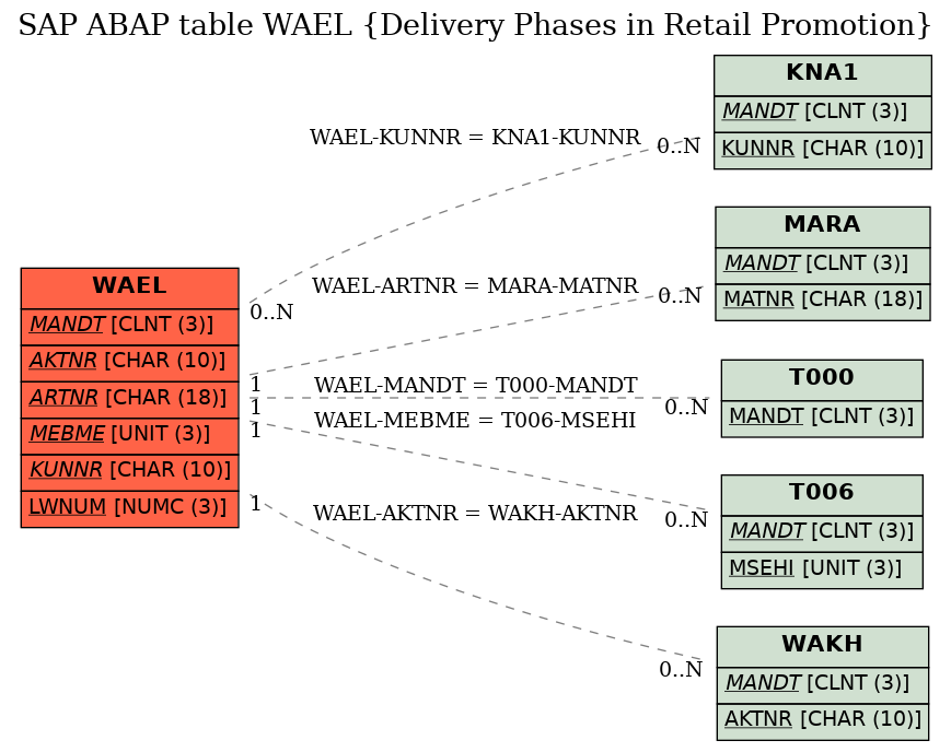 E-R Diagram for table WAEL (Delivery Phases in Retail Promotion)