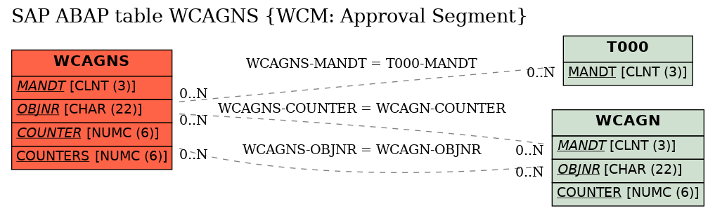 E-R Diagram for table WCAGNS (WCM: Approval Segment)