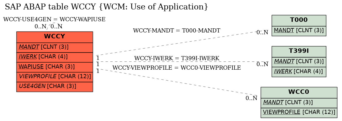 E-R Diagram for table WCCY (WCM: Use of Application)