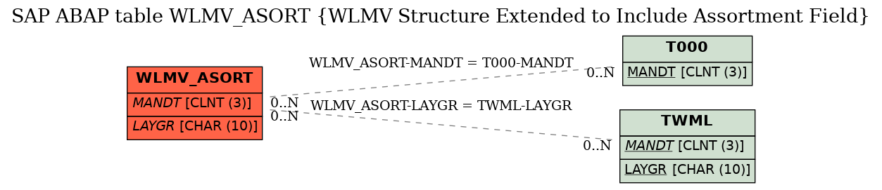 E-R Diagram for table WLMV_ASORT (WLMV Structure Extended to Include Assortment Field)