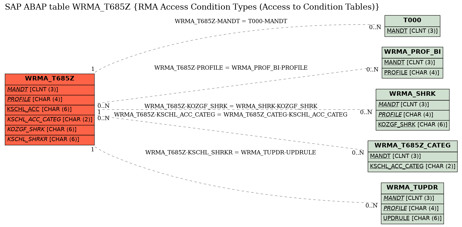 E-R Diagram for table WRMA_T685Z (RMA Access Condition Types (Access to Condition Tables))