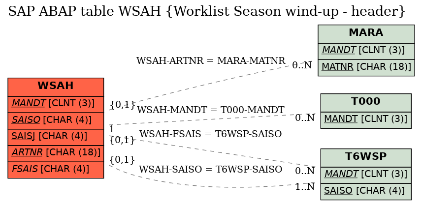 E-R Diagram for table WSAH (Worklist Season wind-up - header)