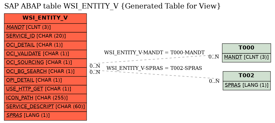 E-R Diagram for table WSI_ENTITY_V (Generated Table for View)