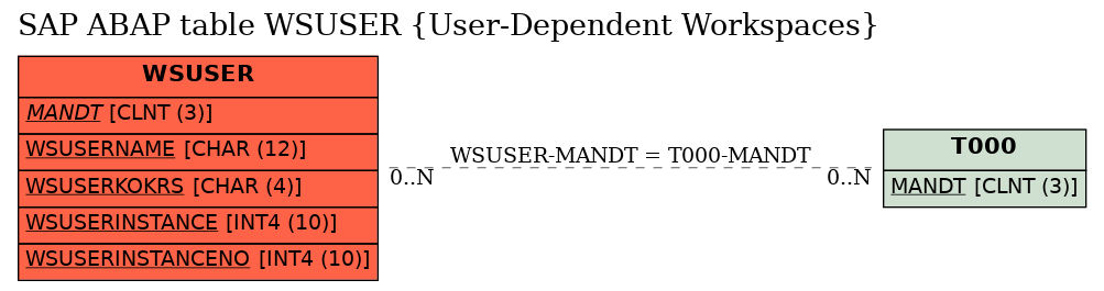 E-R Diagram for table WSUSER (User-Dependent Workspaces)